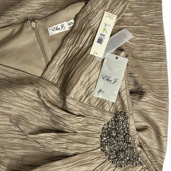 Eliza J (NWT) Textured Beaded Gold Tan Midi Sheath Dress Size 4 - Picture 11 of 14